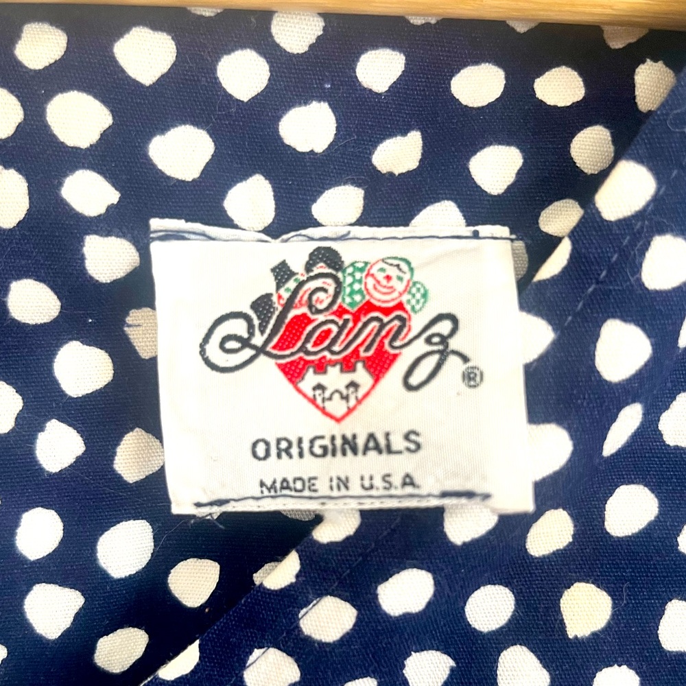 Lanz Vintage 1970s Elegant Navy Blue and White Polka Dot Dress - Picture 7 of 13